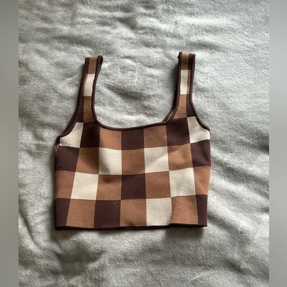 Brown checkered Glassons crop top size Small (AUS) - Picture 1 of 1